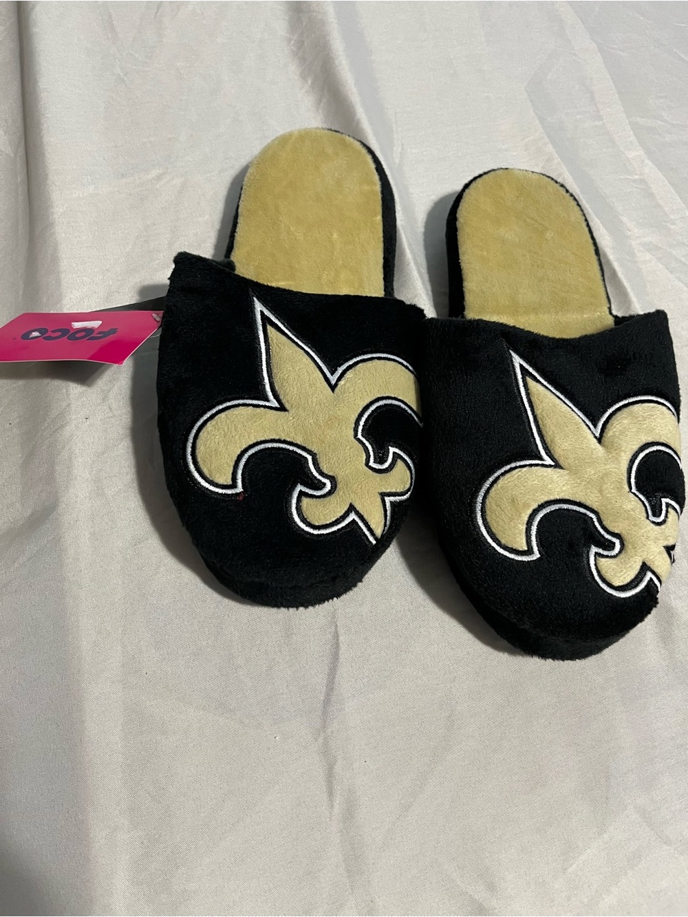 NFL New Orleans Saints Plush Slide Slippers Black & Gold Men Size Small 7/8  NWT